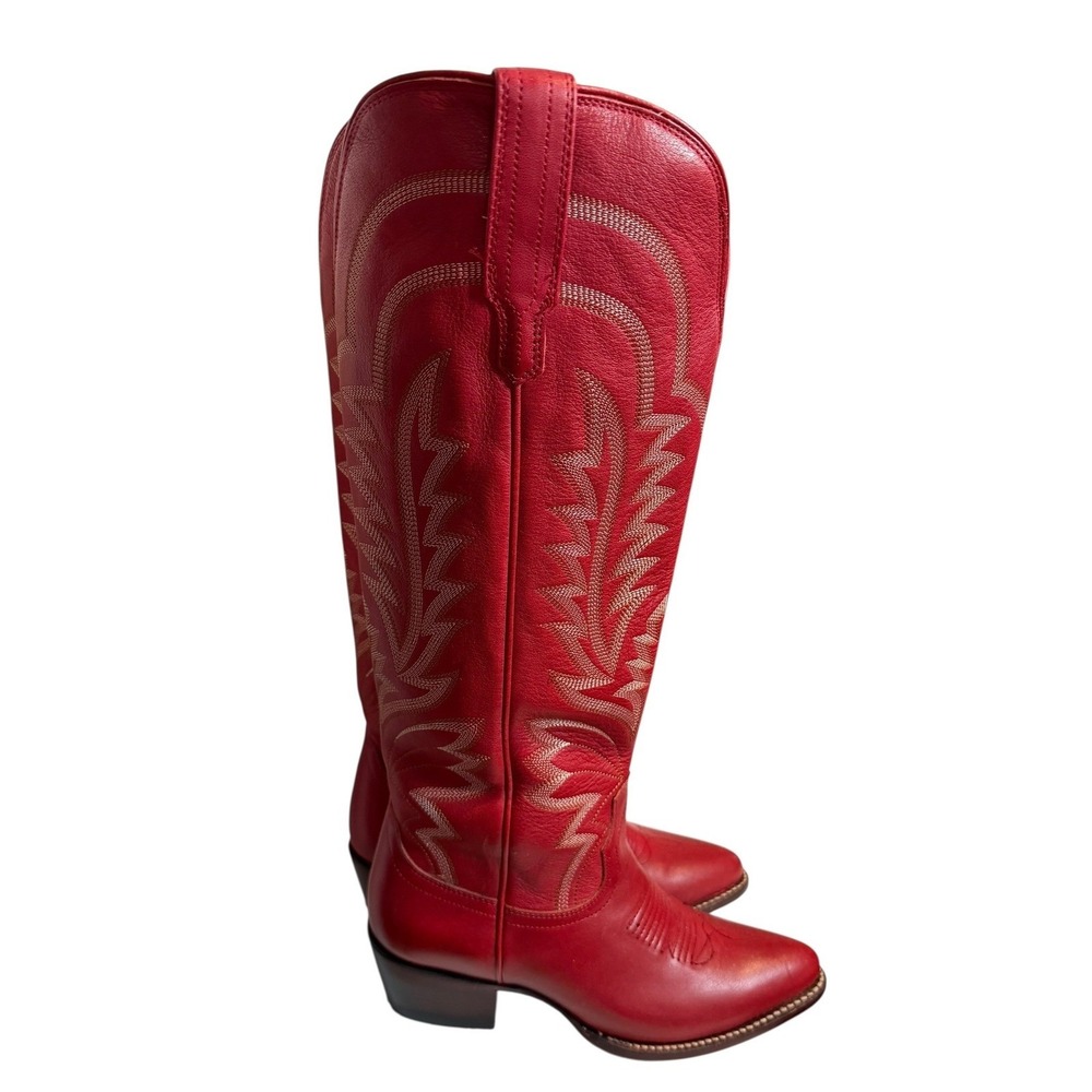 New Tecovas The Abby Red Leather Tall Western Cowboy Boots Wide Calf 7 Rodeo - Picture 3 of 8